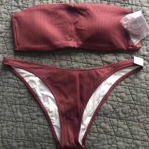 VS Pink Ribbed Bandeau & High Leg Bikini